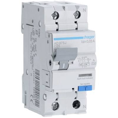 Hager 1+N С25/30mA 6кА, тип-A AD975J Дифавтомат 27883 фото
