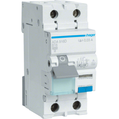 Hager ADA916D Дифавтомат 1P+N, 6kA, B-16A, 30mA, A 31495 фото